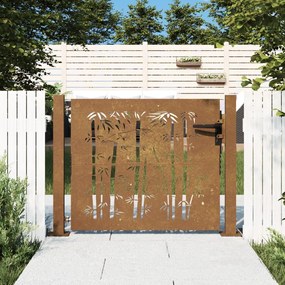 Cancello Da Giardino 105x105 Cm İn Acciaio Corten Design Bambù /