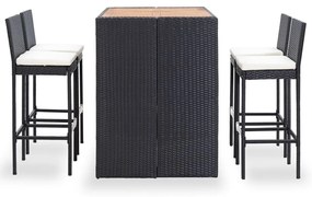 Set da Bar da Giardino 5 pz Polyrattan e Legno di Acacia Nero