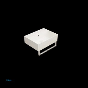 Lavabo Doppia Istallazione Sospeso/Appoggio 45x35 In Ceramica Bianco Lucido C/Foro Rubinetteria e Troppo Pieno