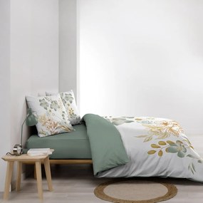 Set copripiumino e federa bianco/verde in cotone per letto matrimoniale ed esteso 240x220 cm Lolita – douceur d'intérieur