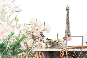 Carta da parati – Torre Eiffel e fiori rosa