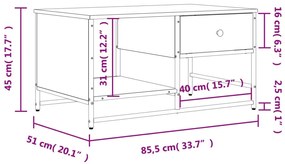 Tavolino Salotto Rovere Sonoma 85,5x51x45 cm Legno Multistrato