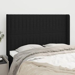 Testiera Ad Orecchio Nera 147x16x118/128 Cm İn Tessuto /