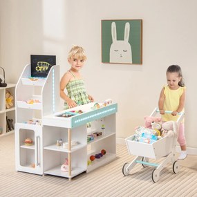 Costway Set da supermercato in legno per bambini, Gioco di finta spesa con registratore di cassa carrello della spesa Bianco