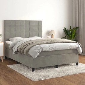 Giroletto A Molle Con Materasso Grigio Chiaro 140x200cm Velluto /