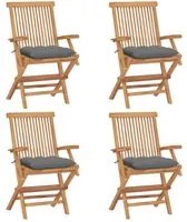 Sedie da Giardino con Cuscini Grigi 4 pz Massello di Teak cod mxl 48208