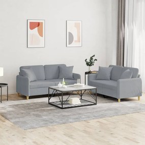 Set Divani 2 Pz Con Cuscini Grigio Chiaro İn Tessuto /