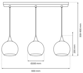 Lampadario a sospensione con filo MONTE 3xE27/60W/230V d. 20 cm cromo opaco