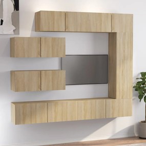 Set Di Mobili Porta Tv 7 Pz Rovere Sonoma İn Legno Multistrato /
