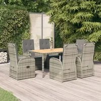 Set da Pranzo da Giardino 7 pz con Cuscini in Polyrattan Grigiocod mxl 101145