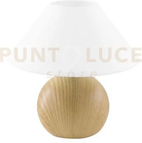 Lumetto pino legno chiaro e paralume bianco 1 luce attacco e14 23x23cm