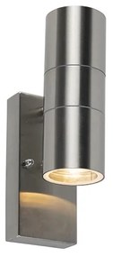 Lampada da parete per esterni in acciaio 2 luci IP44 con sensore crepuscolare - Duo
