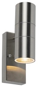 Lampada da parete per esterno in acciaio a 2 luci IP44 con sensore crepuscolare - Duo