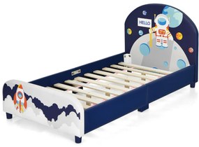 Costway Letto con testiera e pediera morbide per bambini da 2 a 6 anni, Letto singolo con piedini regolabili Blu
