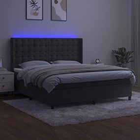 Letto a molle con materasso e led grigio scuro 180x200 cm