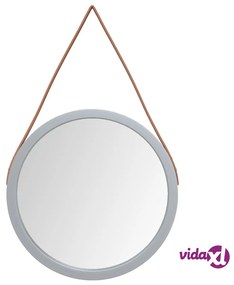 vidaXL Specchio da Parete con Cinghia Argento Ø 45 cm