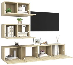 Set di mobili porta tv 4 pz rovere sonoma in legno multistrato