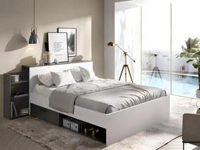 Letto con testata vani portaoggetti e cassetti 140 x 190 cm Bianco e Antracite - FLORIAN