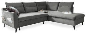 Divano letto angolare in velluto grigio chiaro L, angolo destro Stylish Stan - Miuform