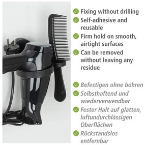 Supporto per asciugacapelli a parete Static-Loc® nero Pavia - Wenko