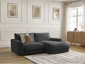 Divano angolare nero (con penisola a destra/con chaise lounge) con rivestimento in ciniglia Leonore – Bobochic Paris