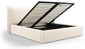 Letto matrimoniale imbottito crema con contenitore e doghe 140x200 cm Elio - Milo Casa