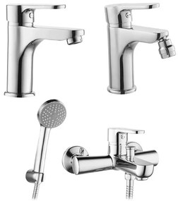 Set miscelatori cromati lavabo bidet e vasca con kit doccia Paco