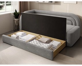 Divano grigio allungabile/con contenitore con penisola a sinistra e rivestimento in bouclé 223 cm Fabillo – ELTAP