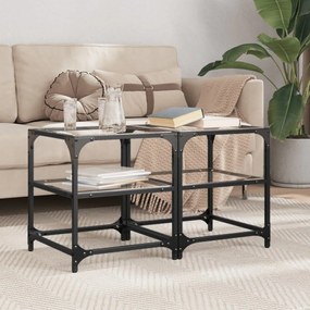 Tavolino Salotto Con Piano Vetro Trasparente 40x40x45cm Acciaio /