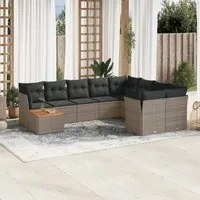 Set Divano da Giardino 10 pz con Cuscini Grigio in Polyrattan 3256158