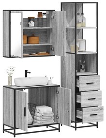 Set Mobili Da Bagno 3 Pz Grigio Sonoma İn Legno Multistrato /