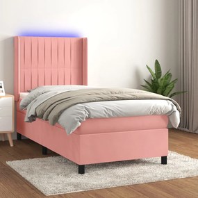 Letto A Molle Con Materasso E Led Rosa 100x200 Cm İn Velluto /
