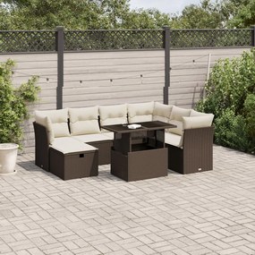 Set divani da giardino 8 pz con cuscini marrone in polyrattan