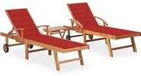 Lettini Prendisole 2 pz con Tavolo e Cuscino Massello di Teak cod mxl 76221