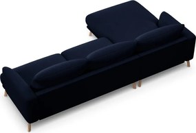 Divano angolare blu scuro (con penisola a sinistra/con chaise lounge) con rivestimento in velluto Naomi – Micadoni