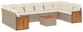 Set Divani da Giardino 11 pz con Cuscini Beige in Polyrattan