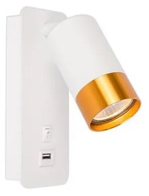 Faretto da parete con caricatore USB 1xGU10/35W/230V bianco/oro