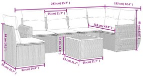 Set divani da giardino 7 pz con cuscini beige in polyrattan