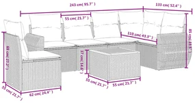 Set divani da giardino 7 pz con cuscini beige in polyrattan