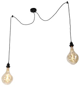 Lampada a sospensione nera 2 luci con LED oro dimmerabile - Cava Luxe