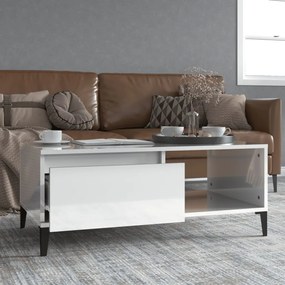 Tavolino Salotto Bianco Lucido 90x50x36,5 Cm Legno Multistrato /