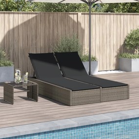 Lettino Prendisole Doppio Con Cuscini Grigio İn Polyrattan /