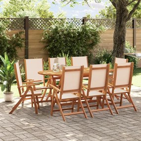 Set Pranzo Da Giardino 9pz Legno Massello Di Acacia E Textilene /