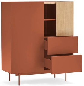 Cassettiera alta in rovere decorato in colore naturale mattone 100x45 cm Otto - Teulat