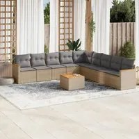 Set Divano da Giardino 10 pz con Cuscini Beige Misto Polyrattan 3226066