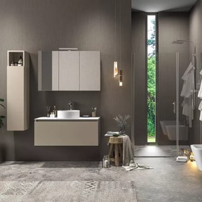 Mobile bagno 100 cm sospeso con piano da appoggio in solid surface bianco SP-100C - KAMALU