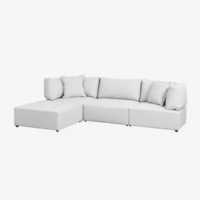 Divano Componibile In 3 Pezzi Con 2 Poltrone Angolari E Puff Kata Beige Crema - Sklum