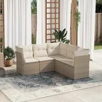 Set Divano da Giardino 5 pz con Cuscini Beige in Polyrattan 3217618