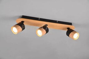 Aruni barra 3 spots orientabili metallo nero e legno naturale l. 48...