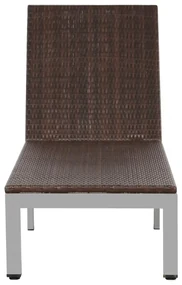 Lettino prendisole con ruote in polyrattan marrone
